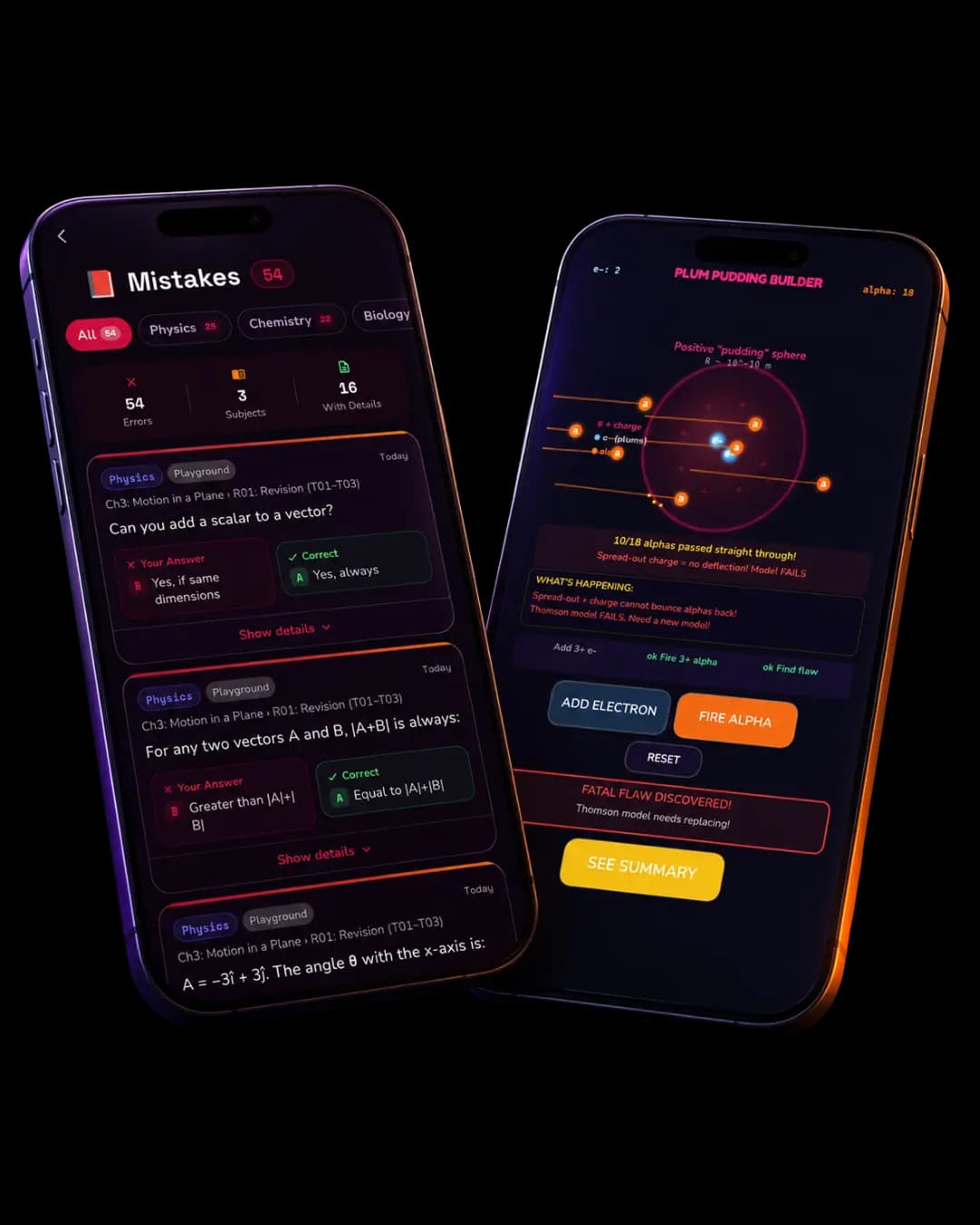 Logic Bloom Mistakes book and Plum Pudding Builder game shown on two iPhones