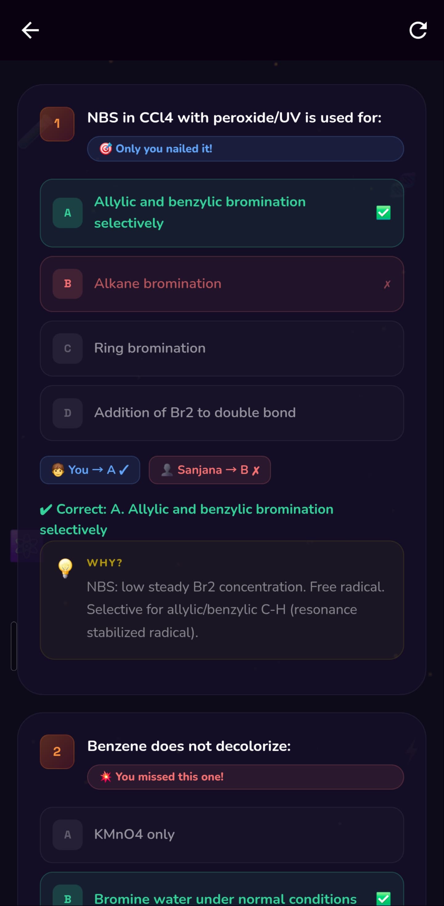 Post-match explainer: the correct concept for a missed question